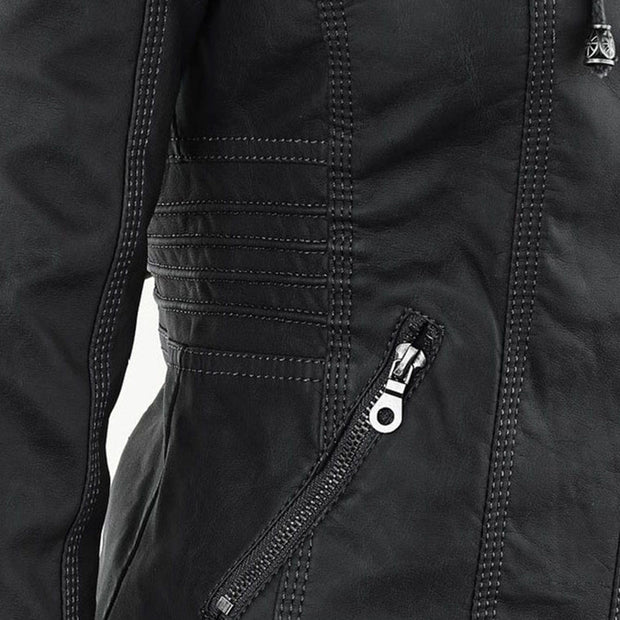 Wetterfeste Lederjacke mit Kapuze
