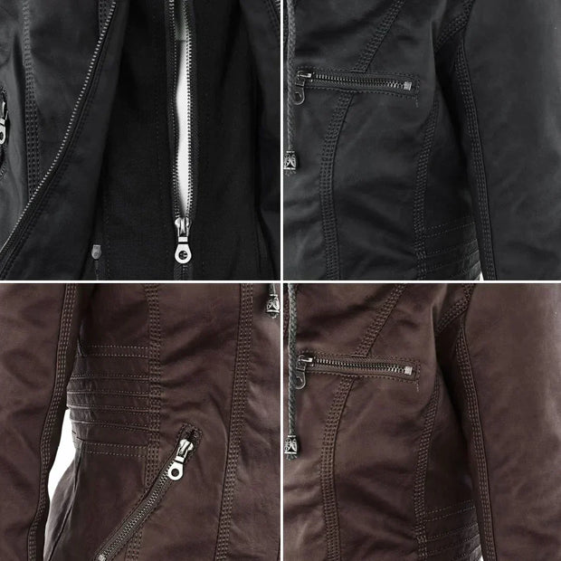 Elegante Biker-Lederjacke mit Kapuze