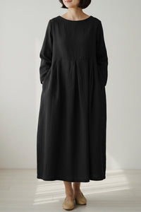 Weit geschnittenes Damenkleid aus Leinen - Elisa