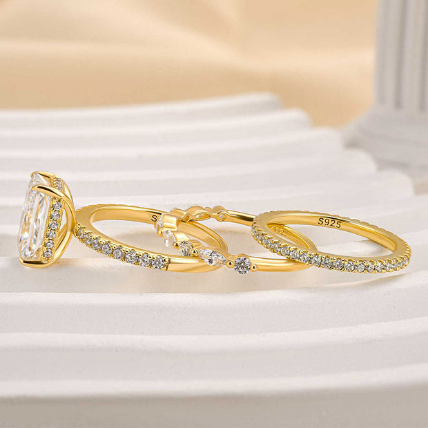 Dreiteiliges Hochzeitsringe Set Jaily Hecate Mit Zentralem Stein Und Funkelnden Details