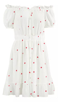 Amore - Hochtailliertes Kleid mit Puffärmeln und Herzmotiv