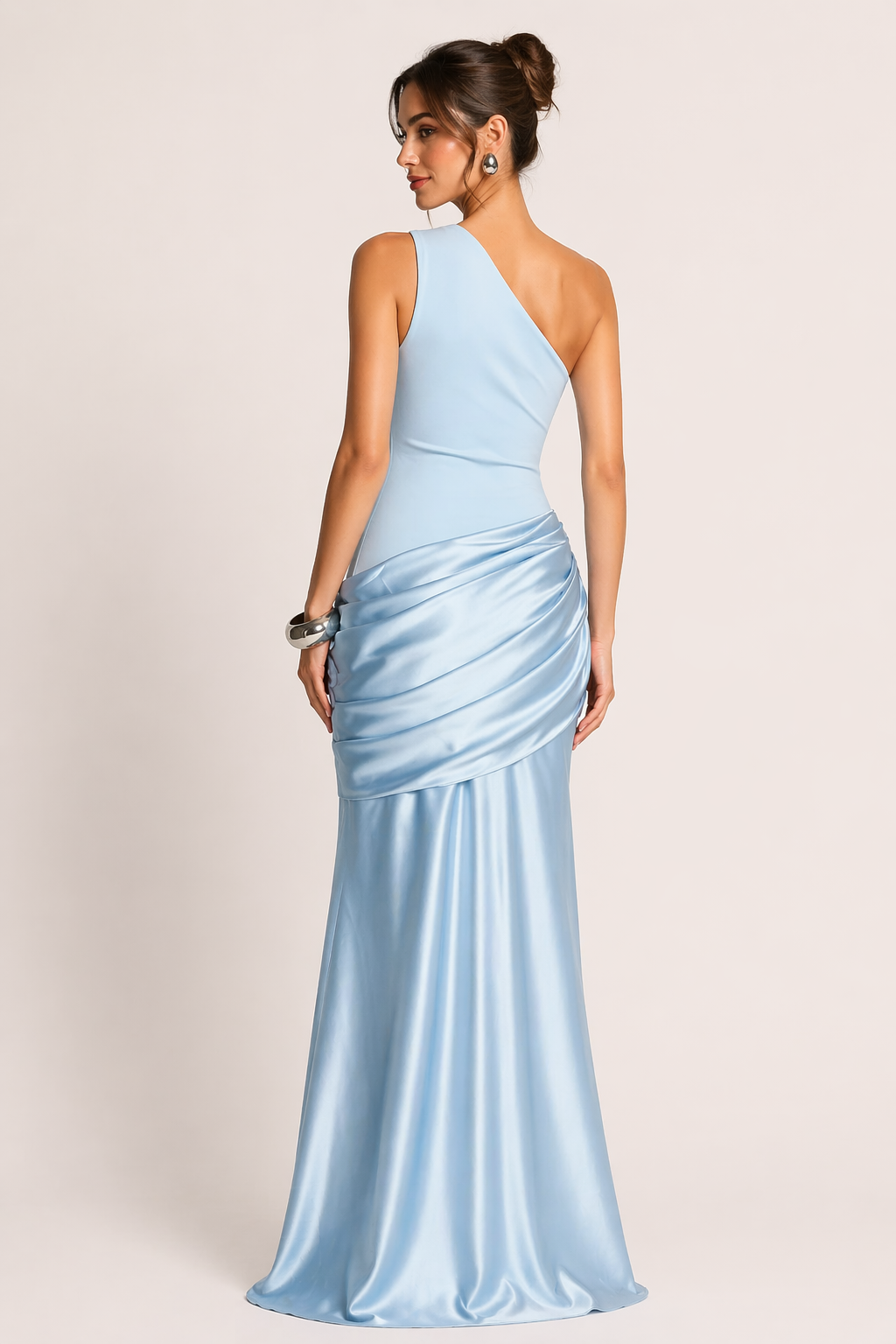 Satin-Abendkleid One-Shoulder mit Drapierung Maxi Festlich