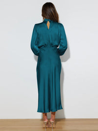 Damen Satin Kleid mit langen Ärmeln und hohem Ausschnitt - Eleonora