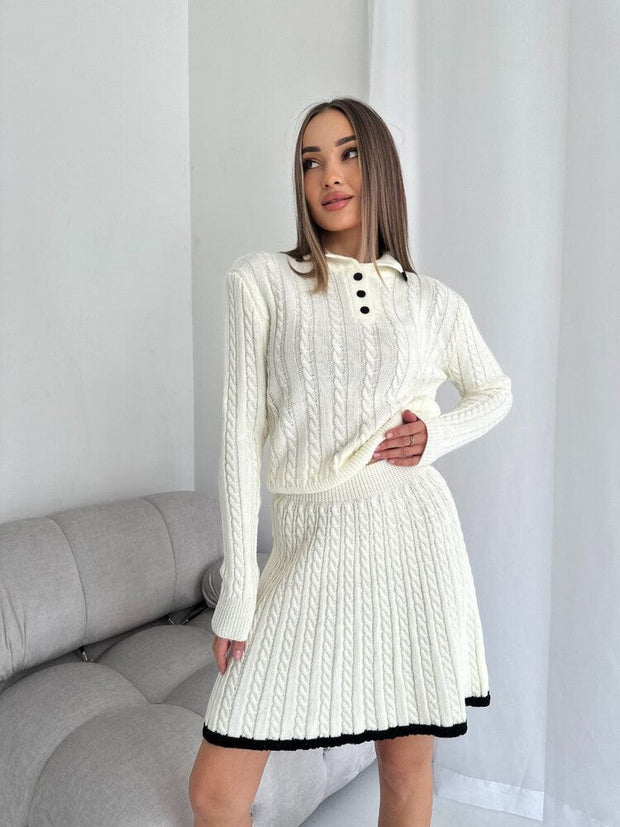 Geflochtenes Strickkleid für Damen mit hohem Halsausschnitt - Shenia