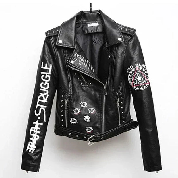 Lederjacke mit auffälligem Print