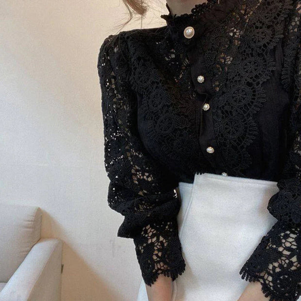 Langärmelige Damenbluse aus Spitze - Elisabetta