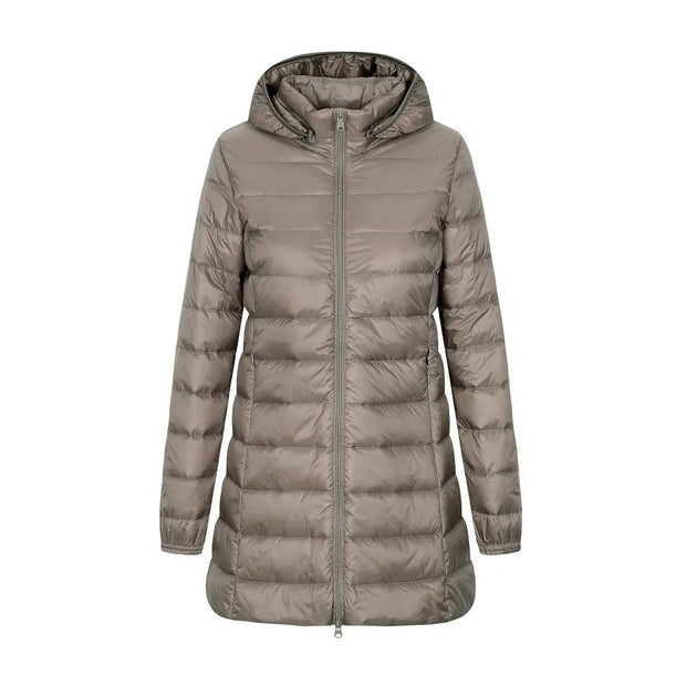 Lange Steppjacke mit Kapuze für Damen - Yvette