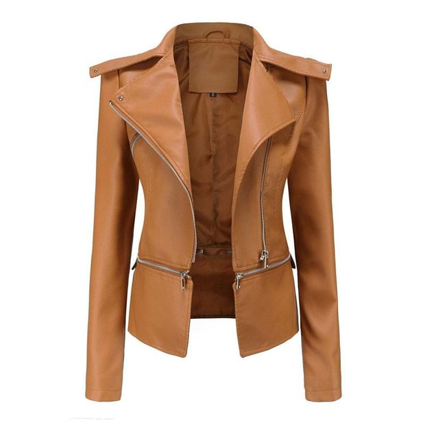 Lederjacke im Gothic-Stil mit Revers und Reißverschluss