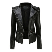 Lederjacke im Gothic-Stil mit Revers und Reißverschluss