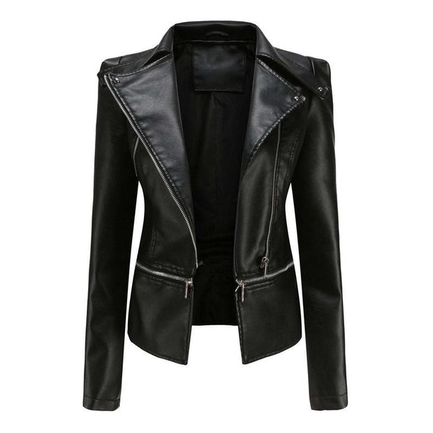 Lederjacke im Gothic-Stil mit Revers und Reißverschluss