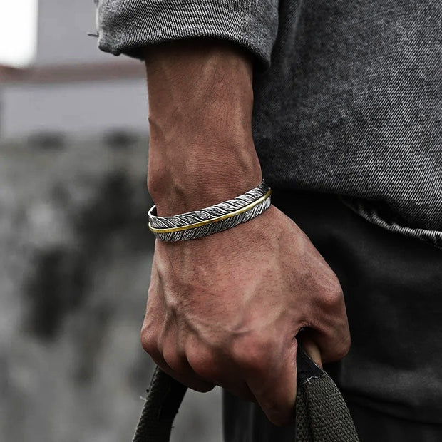 Norwegischer Schatz Federarmband Aus Silber Mit Federdesign Im Viking Stil Für Herren Vintage Look Und Robuste Ästhetik