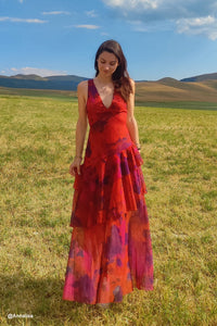 Langes Kleid mit Blumendruck und Rüschen - Camila