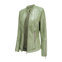 Elegante Lederjacke mit Rundhalsausschnitt und Knopfverschluss