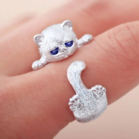 Verstellbarer Silberring Für Damen Mit Katzendesign Lustiger Stil Minou Katzenmotiv Schmuck Geschenk