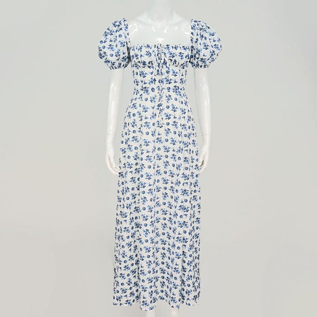 Pauline - Geblümtes Maxikleid mit Puffärmeln
