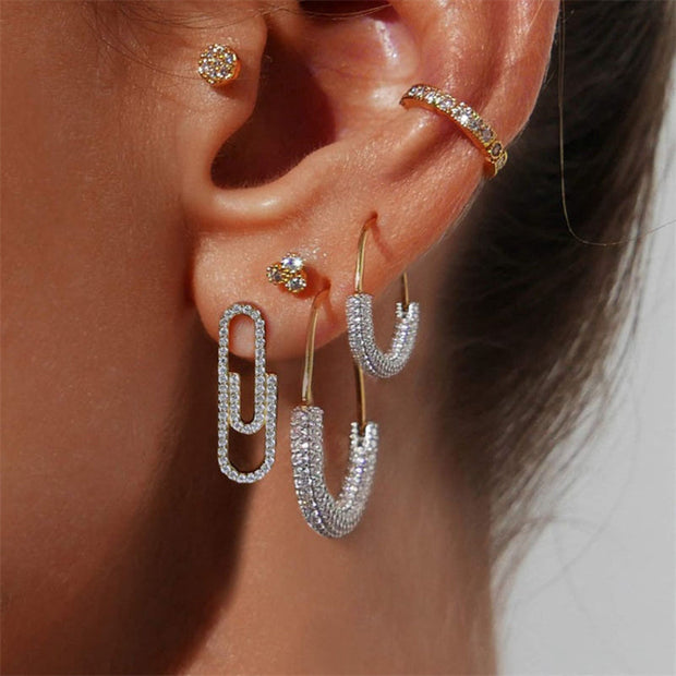 Strahlende Geometrische Hoop Ohrringe Mit Zwei Verbundene Ovalen Ringe Kristalle Goldene Struktur Ludovica