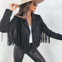 Leder-Bikerjacke mit Western-Fransen