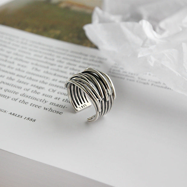 Verstellbarer Mehrlagiger Ring Aus Sterlingsilber 925 Mit Überlappenden Schichten Und Geflochtenem Design