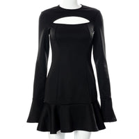 Nena - Schwarzes Trapezkleid mit Volants und langen Ärmeln