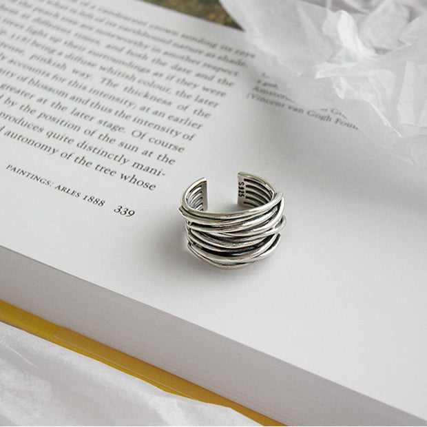 Verstellbarer Mehrlagiger Ring Aus Sterlingsilber 925 Mit Überlappenden Schichten Und Geflochtenem Design