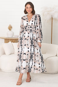 Helia Midi-Kleid – A-Linien-Kleid mit V-Ausschnitt und plissierter Taille