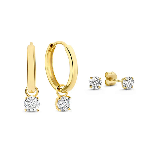 Elegantes Stein Ohrring Set Larmes de Lune Von Jacintha Mit Funkelnden Steinanhängern Und Zarten Ohrläppchen