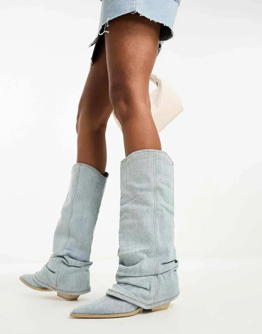 Zoe Kniehohe Jeans-Stiefel Damen – Trendy und Stilvoll