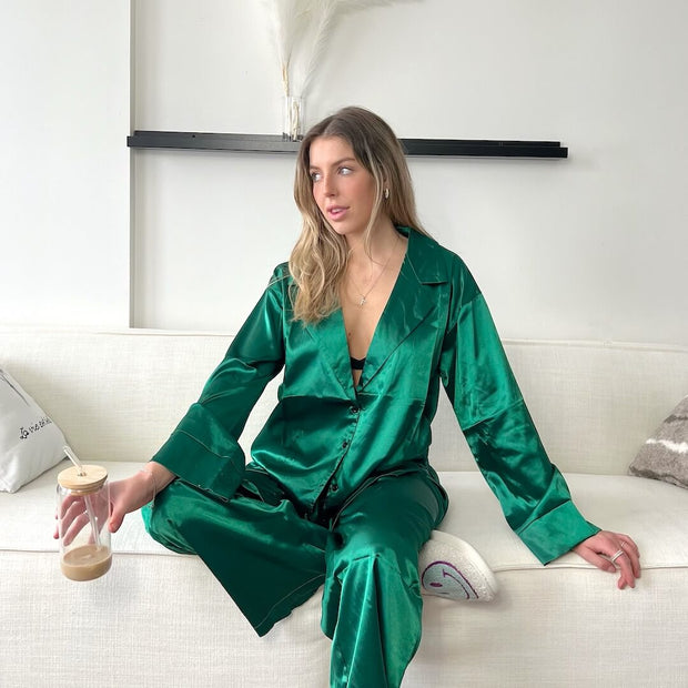 Cassy Oversized Satin-Pyjama-Set