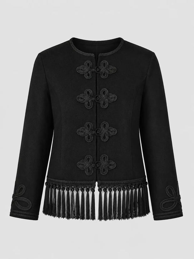 Kurzer Blazer mit Fransen und Knotenschlüssen