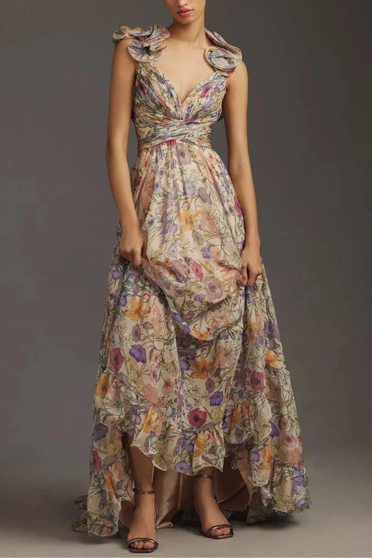 Juliet - Langes plissiertes Kleid mit Blumenmuster