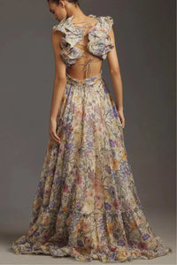 Juliet - Langes plissiertes Kleid mit Blumenmuster