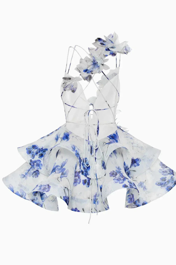 Isabella - Minikleid mit 3D-Blume und Gaze-Rüschen