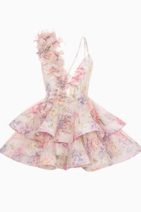 Isabella - Minikleid mit 3D-Blume und Gaze-Rüschen