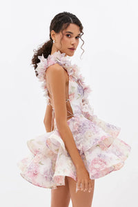 Isabella - Minikleid mit 3D-Blume und Gaze-Rüschen