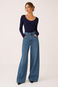 Baggy-Jeans für Damen mit hoher Taille, weitem Bein und geradem Schnitt – Freja