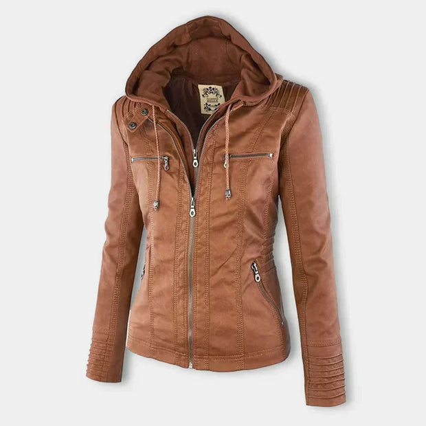 Elegante Biker-Lederjacke mit Kapuze