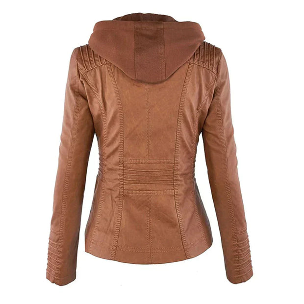 Elegante Biker-Lederjacke mit Kapuze