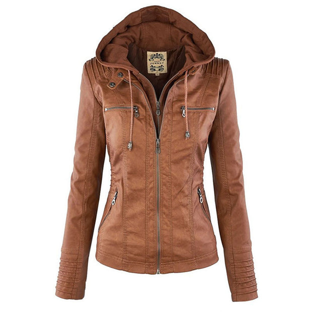 Wetterfeste Lederjacke mit Kapuze