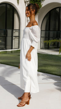 Weißes Midi-Kleid mit freien Schultern für Damen – Renata