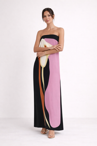 Trägerloses trägerloses Maxikleid lang Sommer elegant Druck - Rivelle