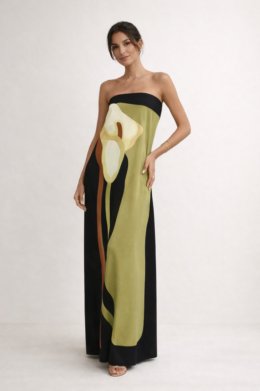 Trägerloses trägerloses Maxikleid lang Sommer elegant Druck - Rivelle