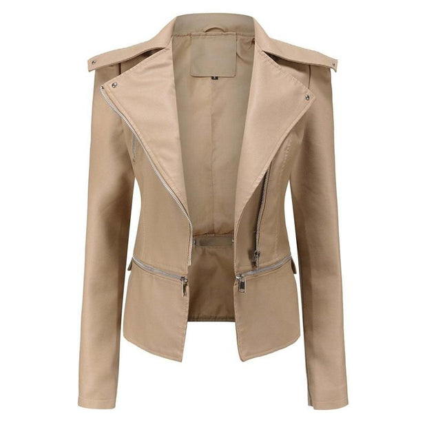 Lederjacke im Gothic-Stil mit Revers und Reißverschluss