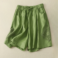 Damenshorts aus Leinen mit seitlicher Stickerei und verstellbarem Bund - Paloma