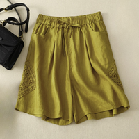 Damenshorts aus Leinen mit seitlicher Stickerei und verstellbarem Bund - Paloma