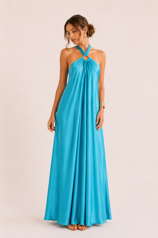Maxikleid für Damen Halterneck Elegant Fließend Sommerkleid
