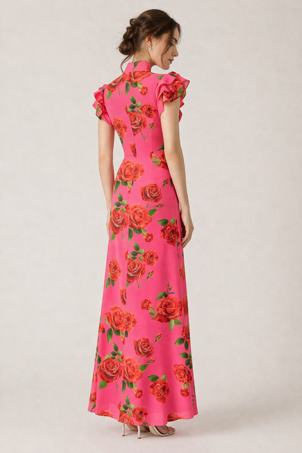 Langes geblümtes Rollkragenkleid für Damen, elegant und lässig - Georgina