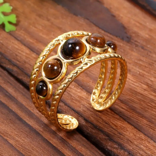 Verstellbarer Ring Mit Goldfarbenem Tigerauge Offenes Design Handgefertigter Schmuck Kaia
