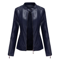Elegante Lederjacke mit Rundhalsausschnitt und Knopfverschluss