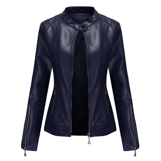 Elegante Lederjacke mit Rundhalsausschnitt und Knopfverschluss
