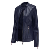 Elegante Lederjacke mit Rundhalsausschnitt und Knopfverschluss